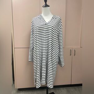 Land’s End Women's Cotton blue white Long Sleeve Hooded Cover-up or Dress 1X